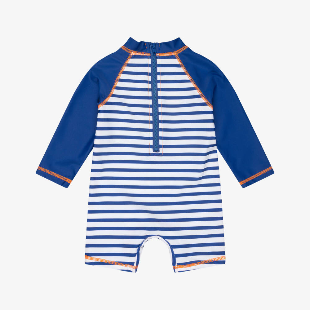 Little Me-Baby Boys Blue Striped Crab Print Sun Suit (UPF50+) | Childrensalon