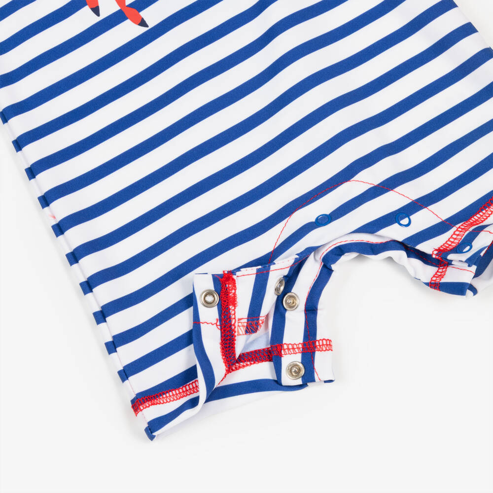 Little Me-Baby Boys Blue Striped Crab Print Sun Suit (UPF50+) | Childrensalon