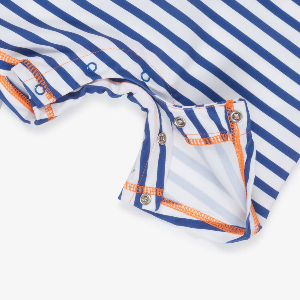 Little Me-Baby Boys Blue Striped Crab Print Sun Suit (UPF50+) | Childrensalon