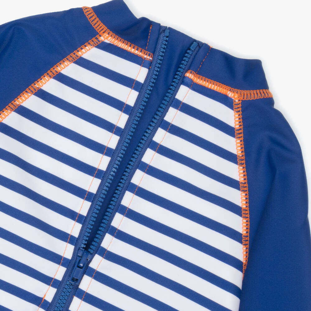 Little Me-Baby Boys Blue Striped Crab Sun Suit (UPF50+) | Childrensalon