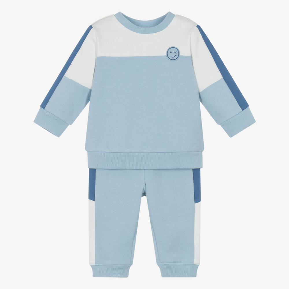 Little Me-Baby Boys Blue & White Cotton Jersey Tracksuit | Childrensalon