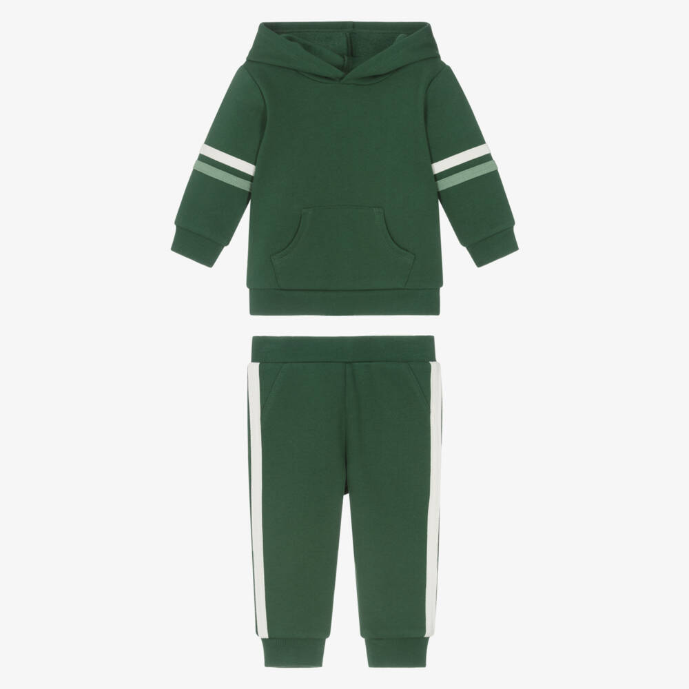 Little Me-Baby Boys Green Cotton Hooded Tracksuit | Childrensalon
