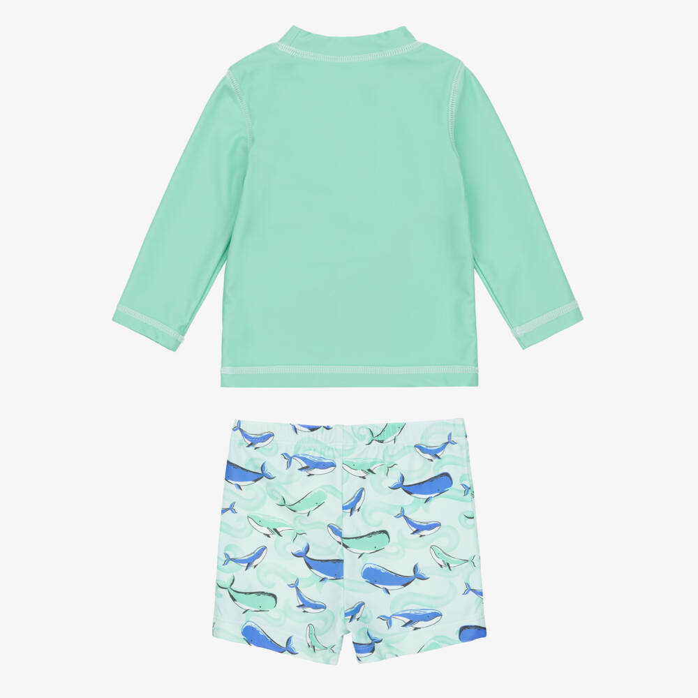 Little Me-Baby Boys Green Whale Print Swim Set (UPF50+) | Childrensalon