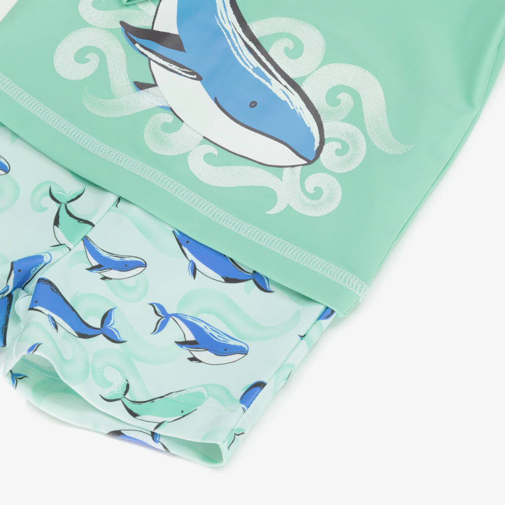 Little Me-Baby Boys Green Whale Print Swim Set (UPF50+) | Childrensalon