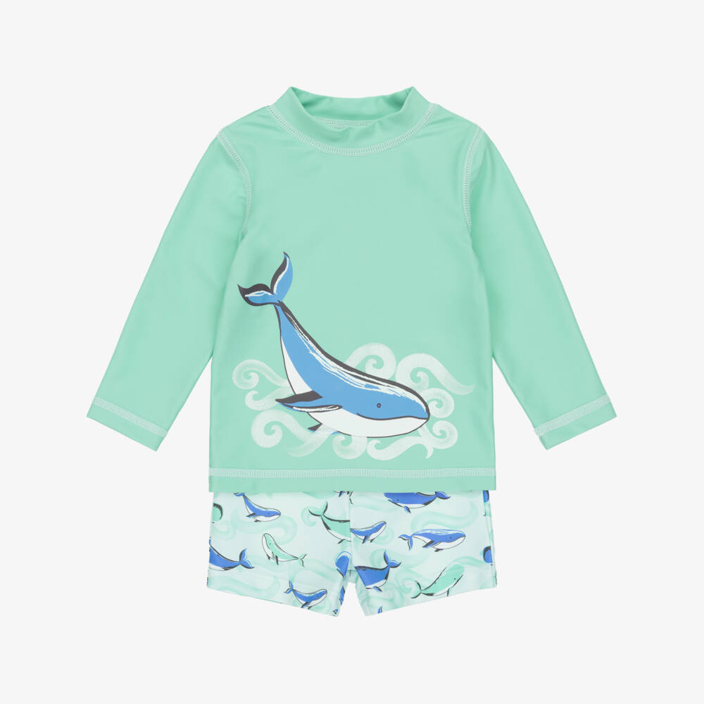 Little Me-Baby Boys Green Whale Print Swim Set (UPF50+) | Childrensalon