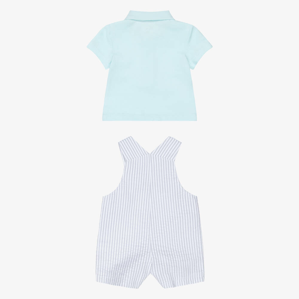 Little Me-Baby Boys Grey Striped Cotton Dungaree Shorts Set | Childrensalon