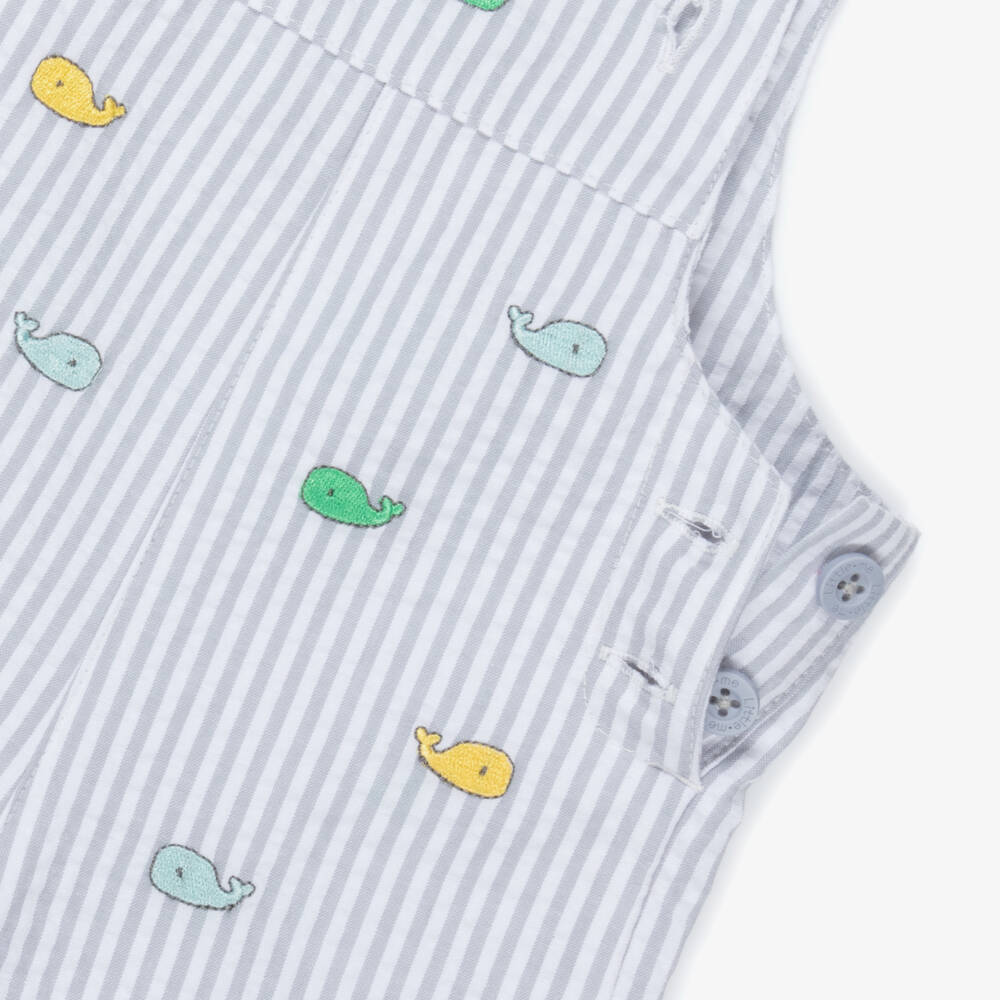 Little Me-Baby Boys Grey Striped Cotton Dungaree Shorts Set | Childrensalon
