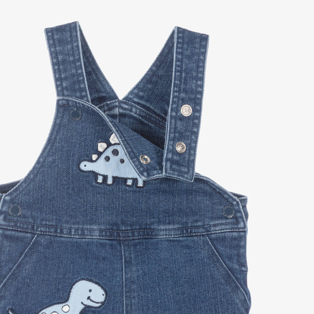 Little Me-Baby Boys Navy Blue Denim Dinosaur Dungaree Set | Childrensalon