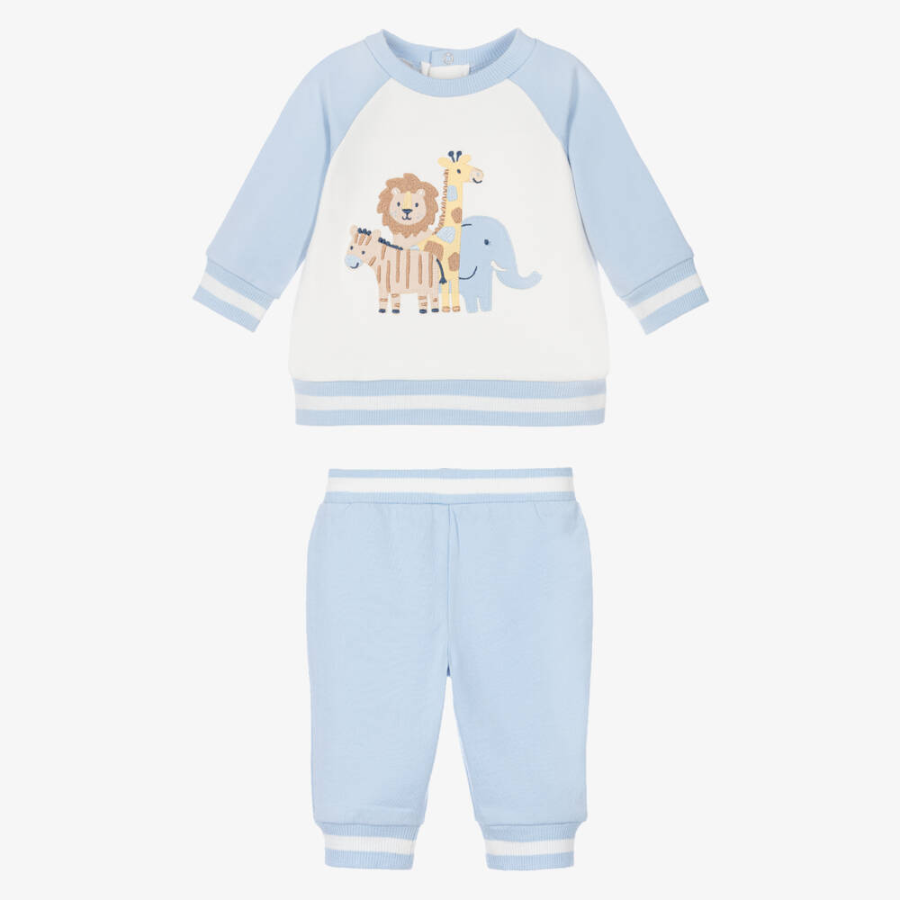 Little Me-Baby Boys Pale Blue Cotton Safari Animal Tracksuit | Childrensalon
