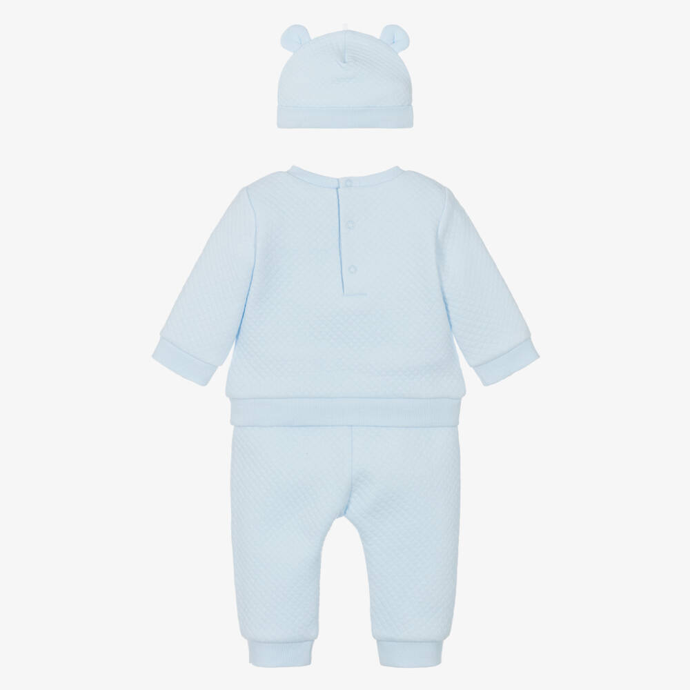 Little Me-Baby Boys Pale Blue Teddy Bear Cotton Trouser Set | Childrensalon