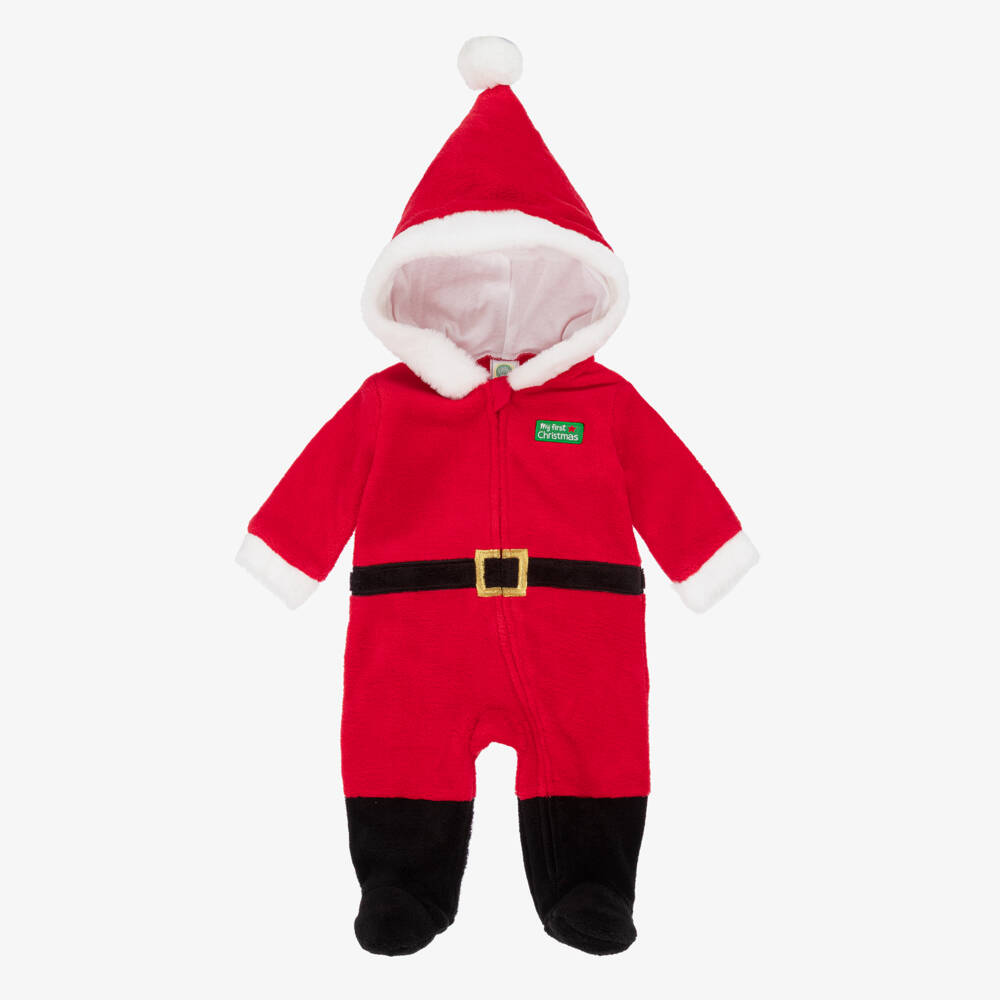 Little Me-Baby Boys Red Santa Claus Velour Babygrow | Childrensalon