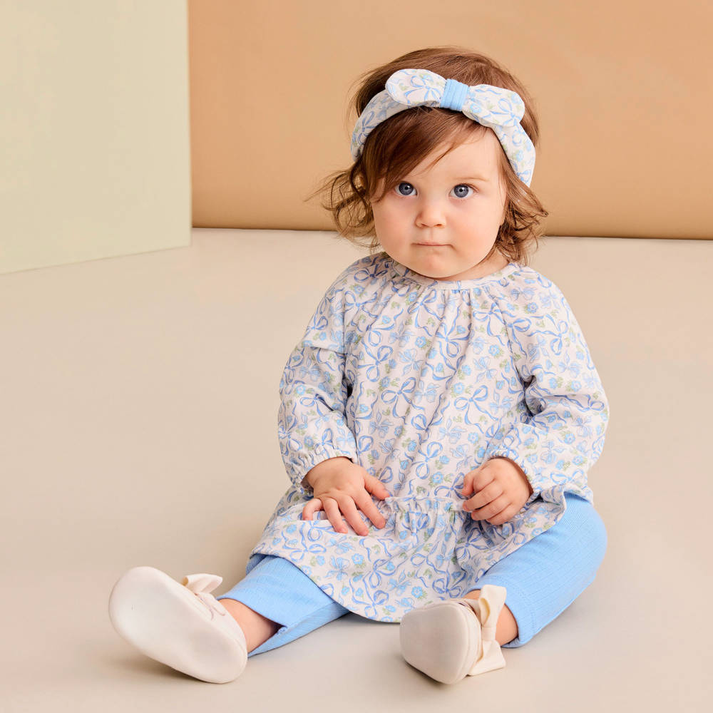 Little Me-Baby Girls Blue Bows Print Top & Legging Set | Childrensalon