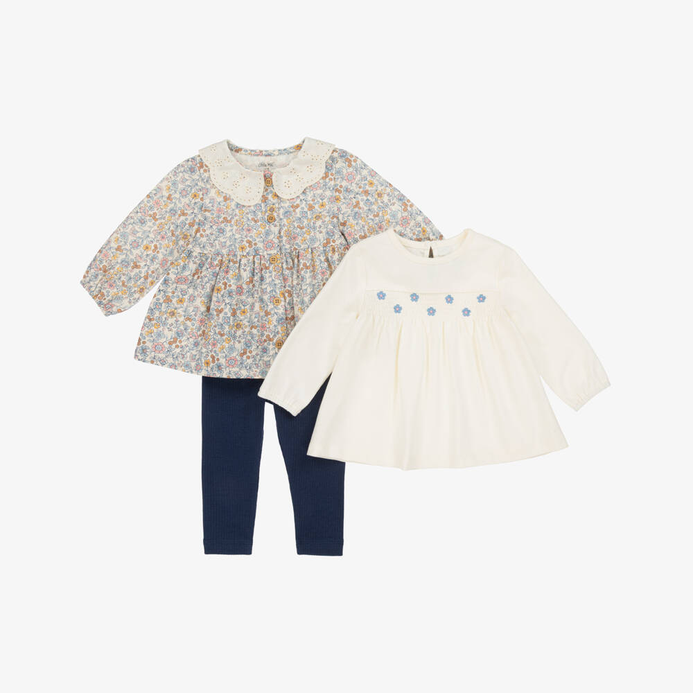 Little Me-Baby Girls Blue Cotton Leggings Set | Childrensalon