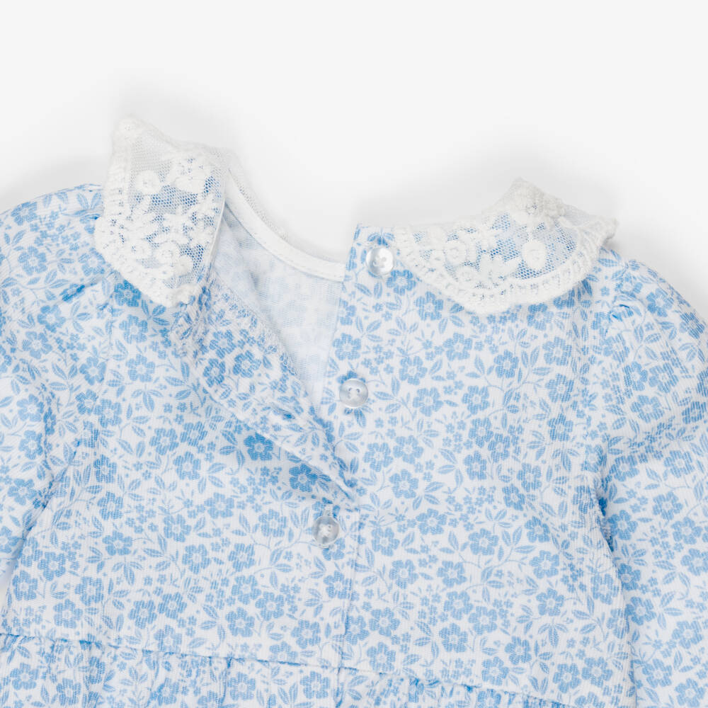 Little Me-Baby Girls Blue Floral Patterned Shortie Set | Childrensalon