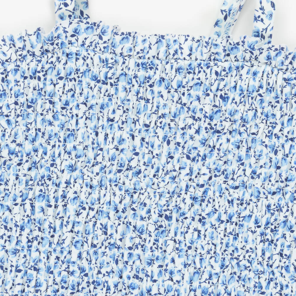 Little Me-Baby Girls Blue Floral Shirred Swimsuit (UPF50+) | Childrensalon