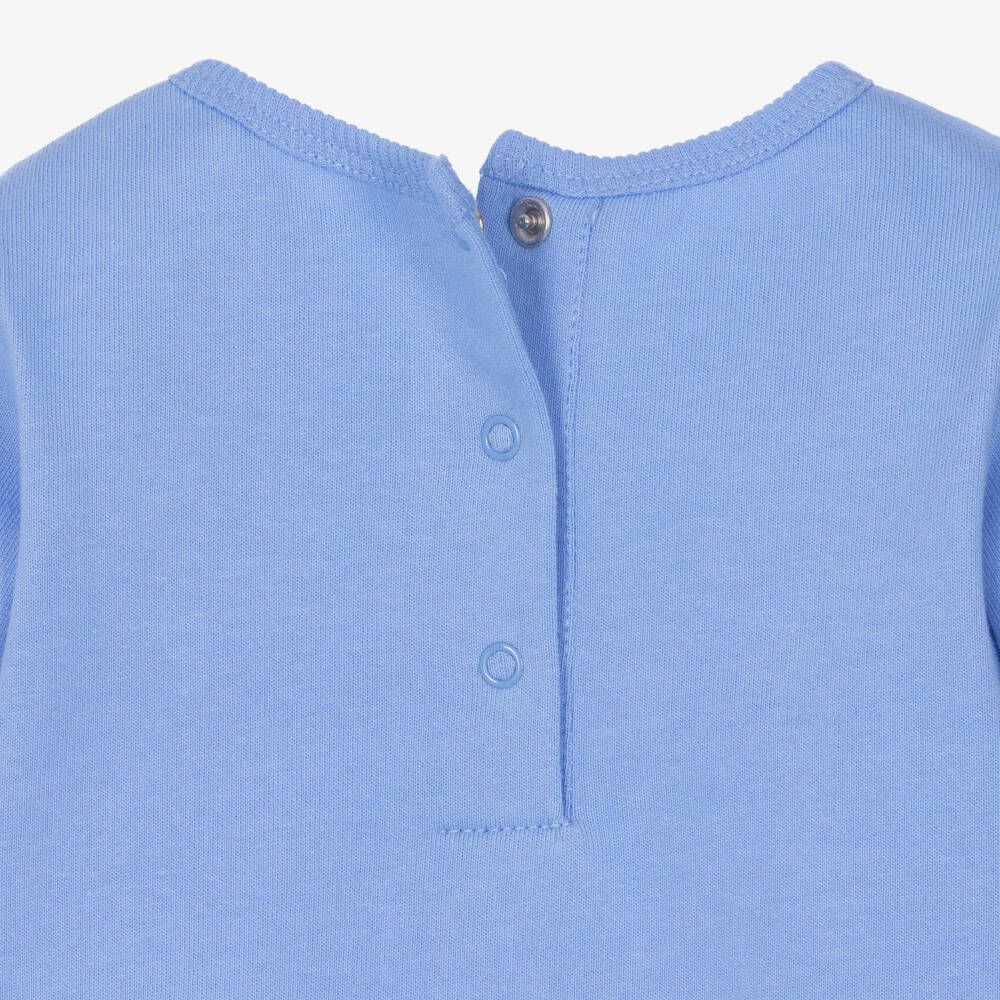 Little Me-Baby Girls Blue Tracksuit with Floral Embroidery | Childrensalon