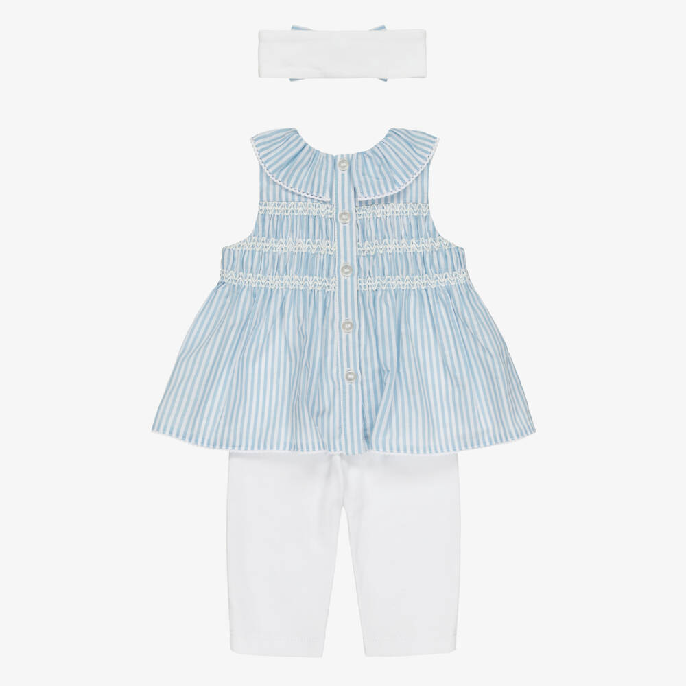 Little Me-Baby Girls Blue & White Cotton Leggings Set | Childrensalon