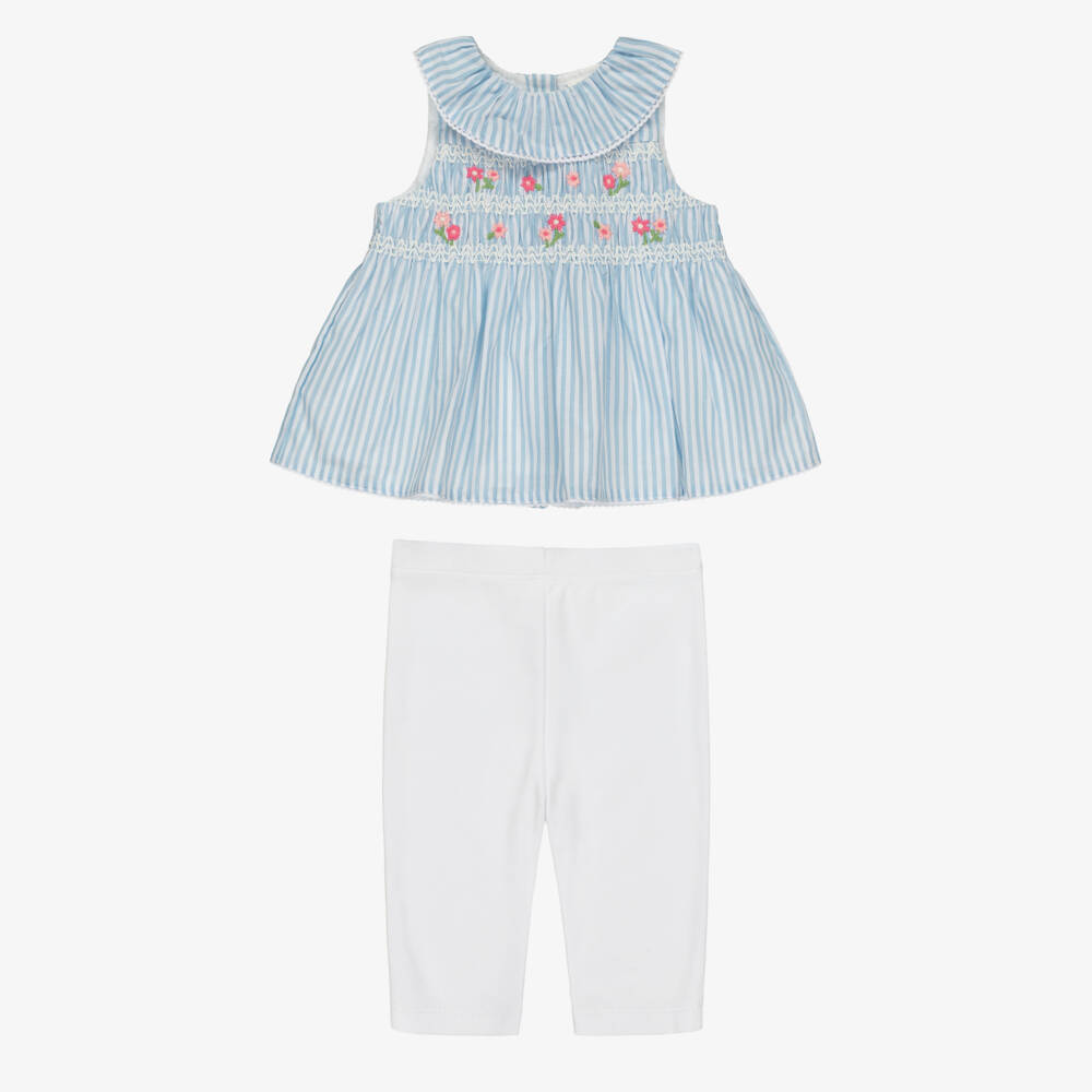Little Me-Baby Girls Blue & White Cotton Leggings Set | Childrensalon