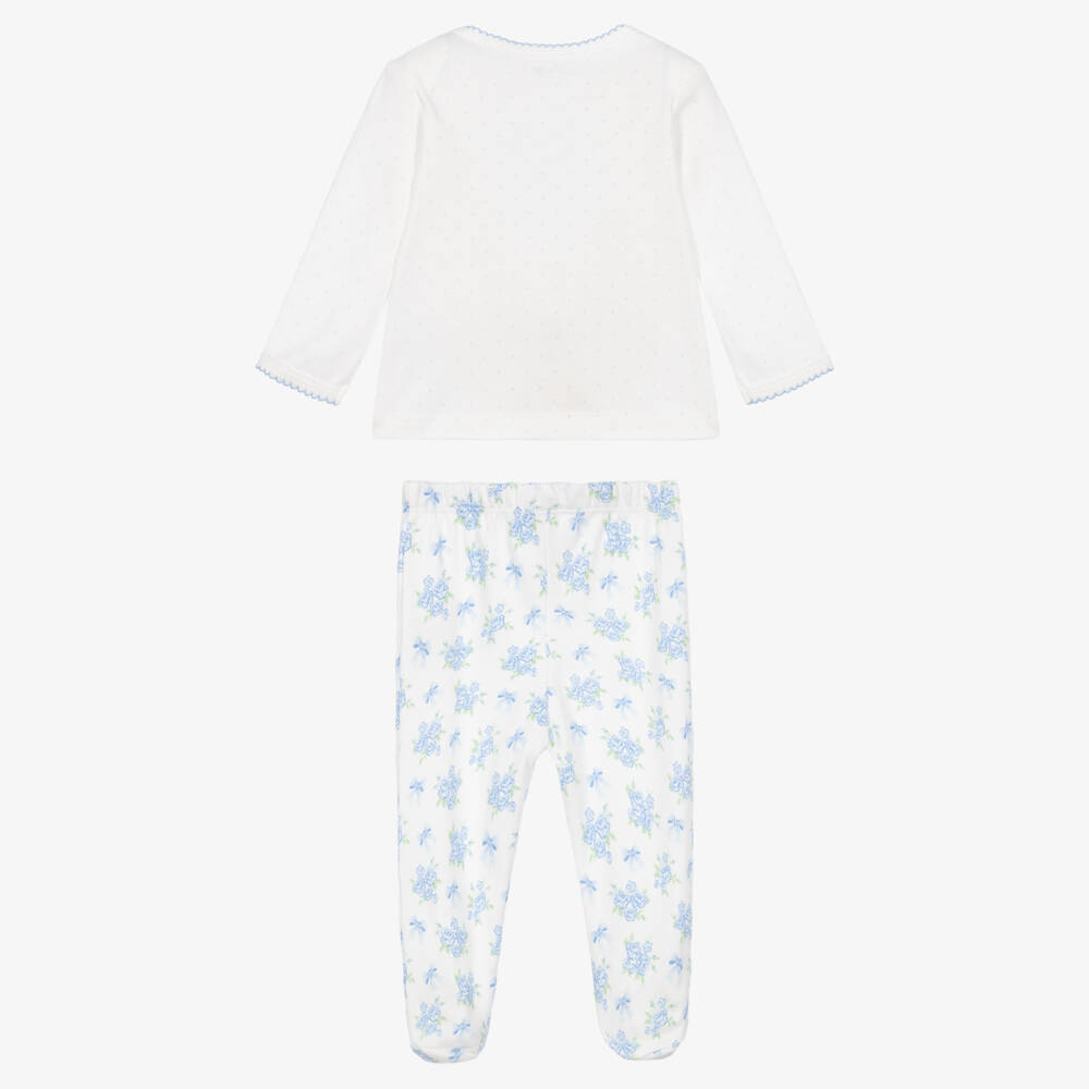 Little Me-Baby Girls Blue & White Floral Print Babysuit Set | Childrensalon