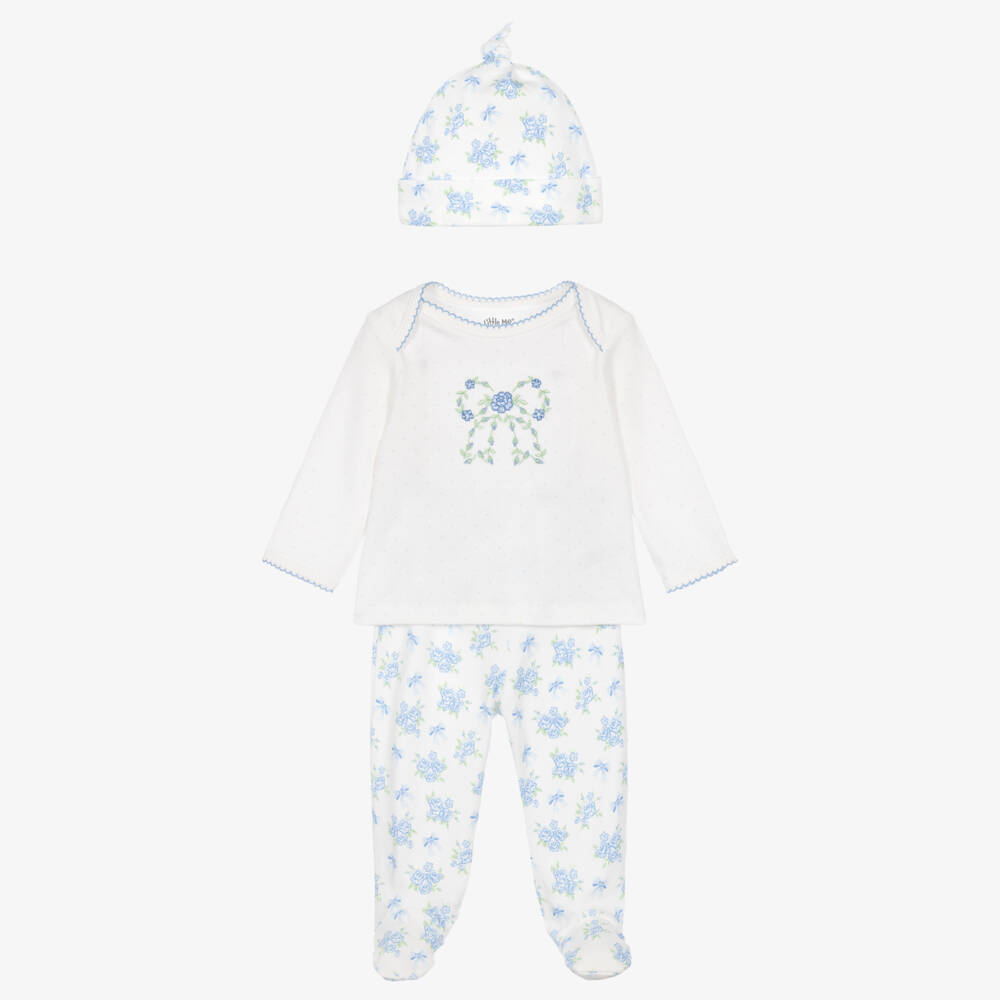 Little Me-Baby Girls Blue & White Floral Print Babysuit Set | Childrensalon