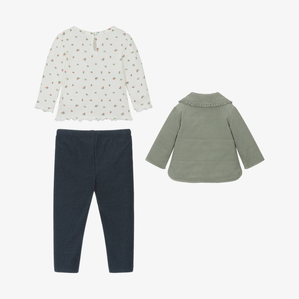 Little Me-Baby Girls Green & Blue Trouser Set with Corduroy Jacket  | Childrensalon