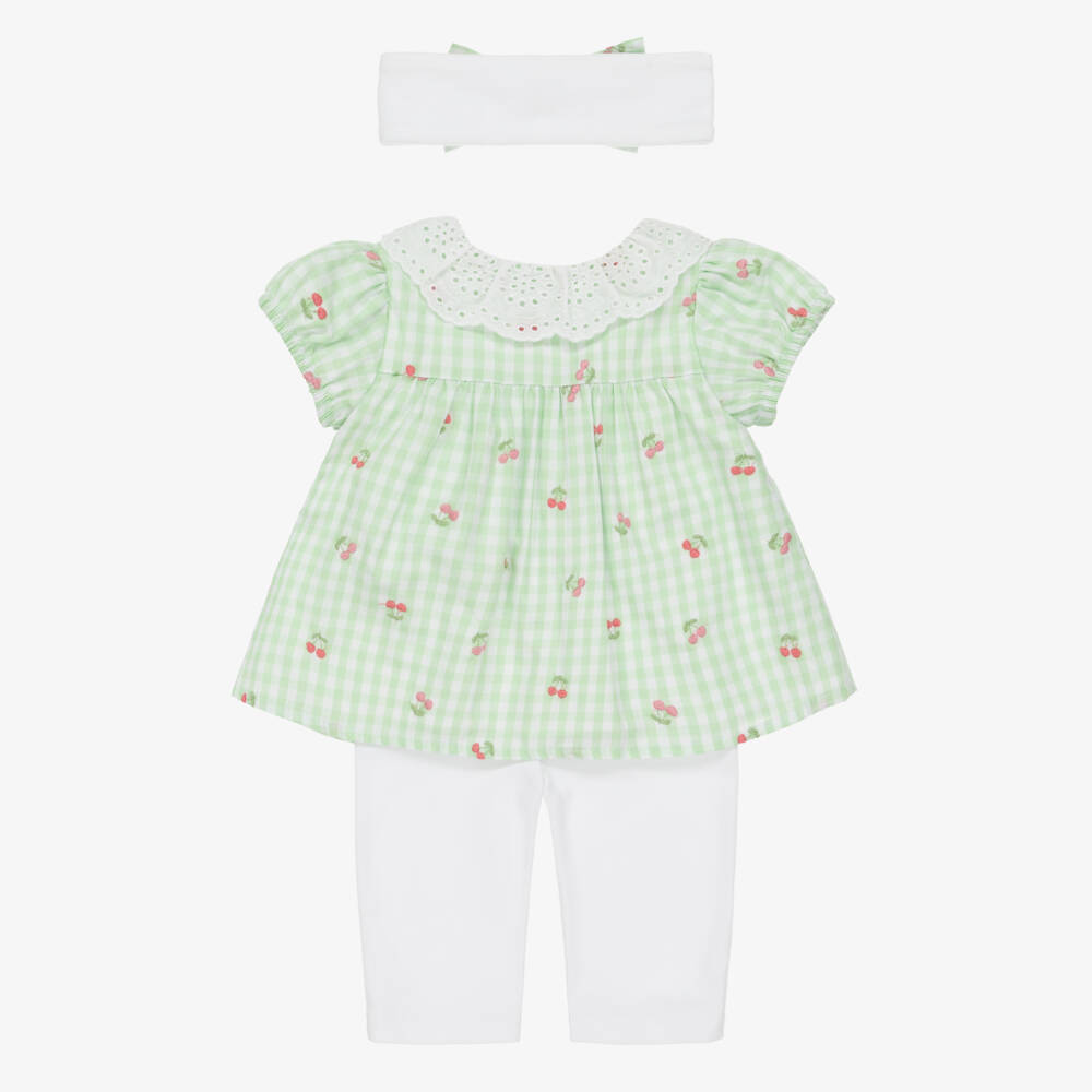 Little Me-Baby Girls Green Gingham & White Leggings Set | Childrensalon