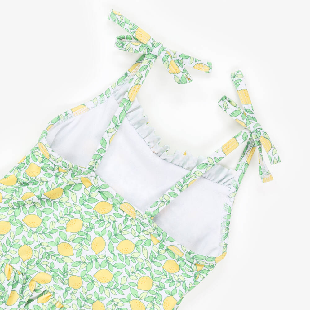 Little Me-Baby Girls Green Swimsuit with Yellow Lemon Print (UPF50+) | Childrensalon