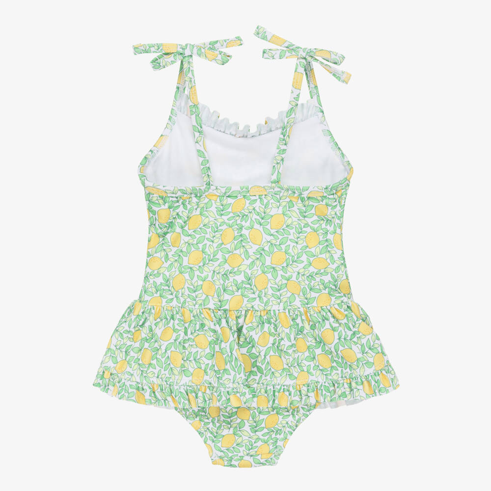 Little Me-Baby Girls Green Swimsuit with Yellow Lemon Print (UPF50+) | Childrensalon
