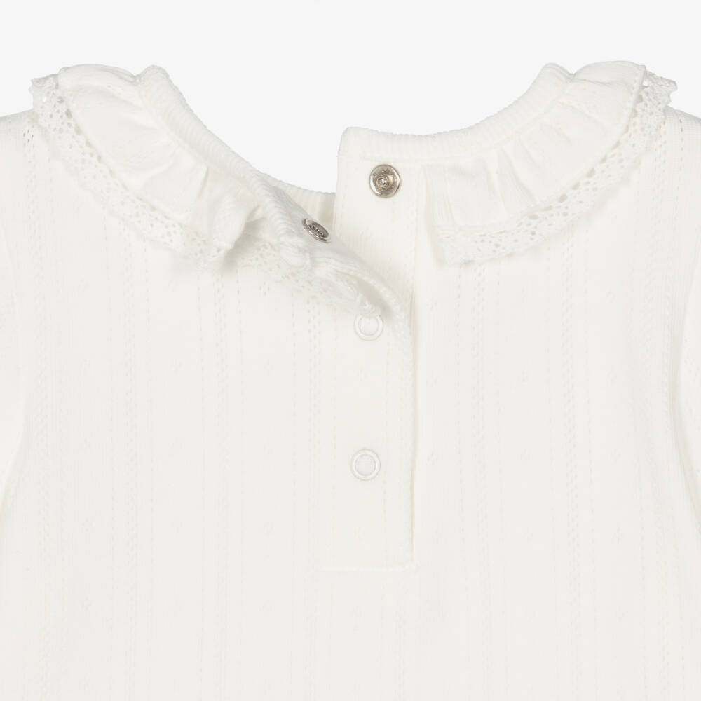 Little Me-Baby Girls Ivory Blouse & Blue Dungarees Set | Childrensalon