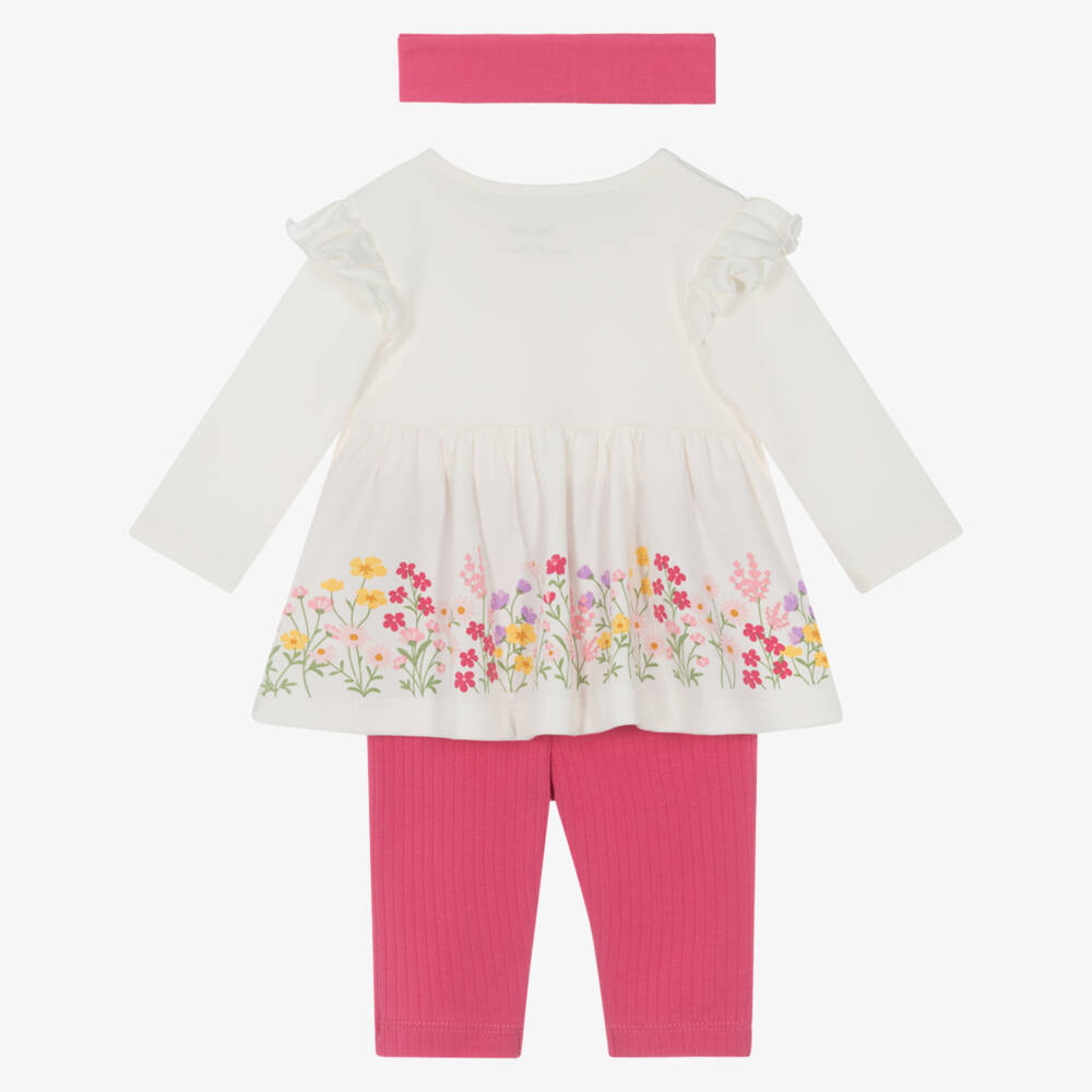 Little Me-Baby Girls Ivory & Pink Cotton Jersey Leggings Set | Childrensalon