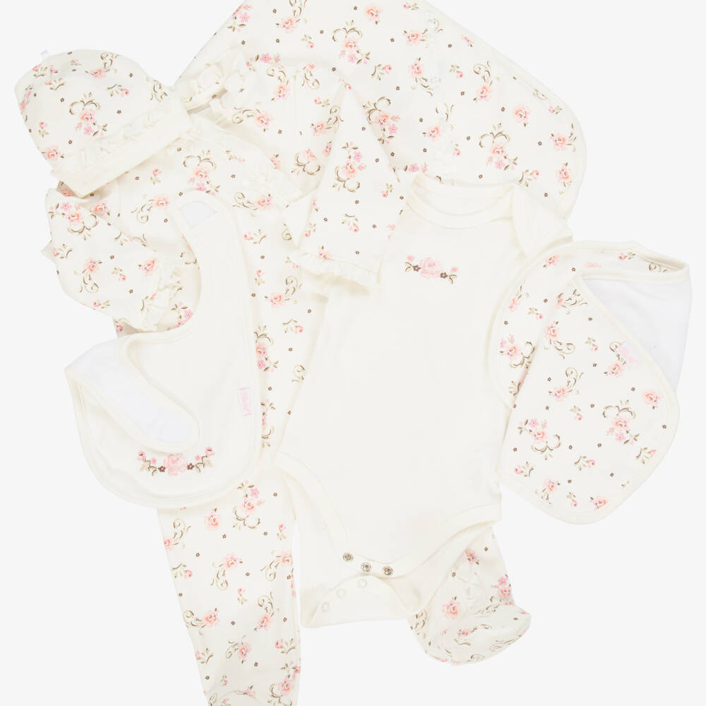 Little Me-Baby Girls Ivory & Pink Rose Cotton Jersey Gift Set | Childrensalon