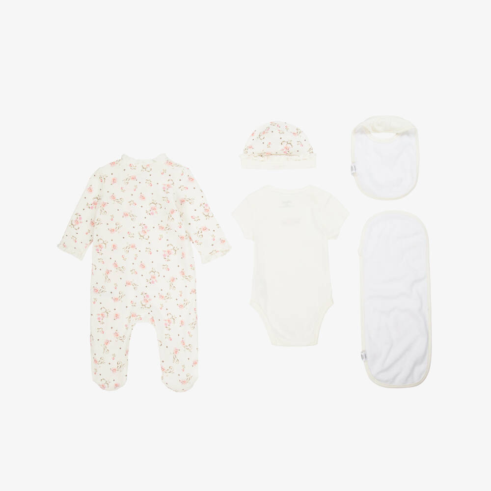 Little Me-Baby Girls Ivory & Pink Rose Cotton Jersey Gift Set | Childrensalon