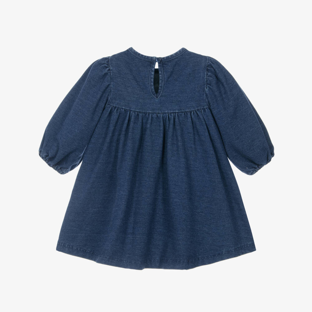 Little Me-Baby Girls Jersey Denim Dress with Floral Embroidery | Childrensalon