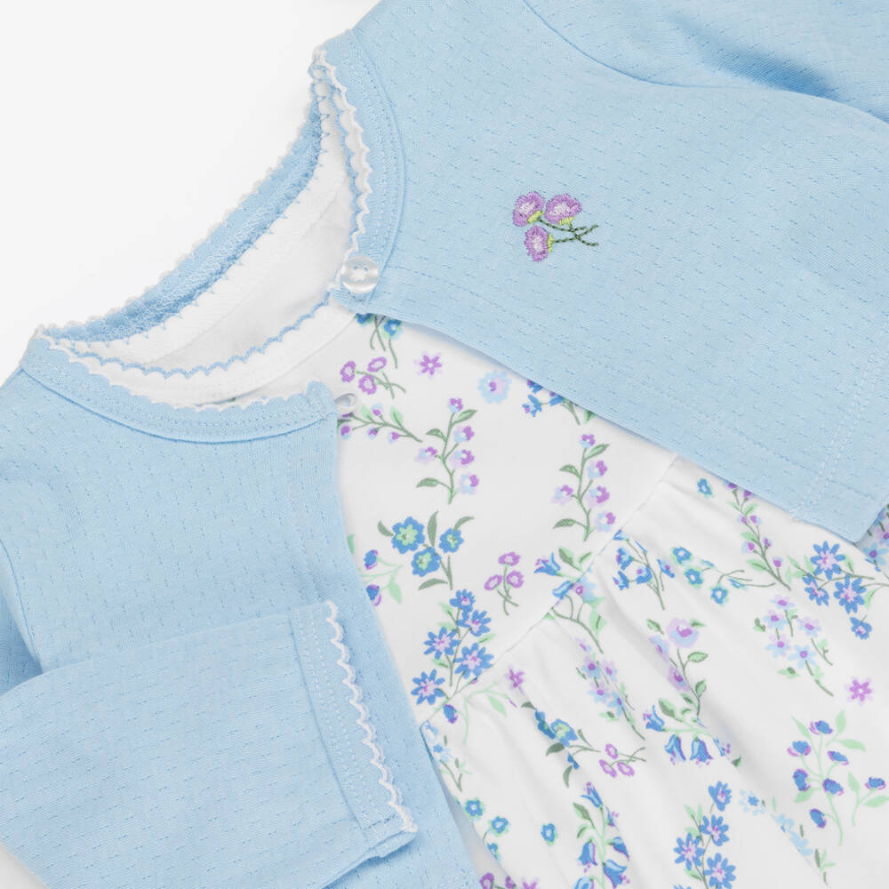 Little Me-Baby Girls Light Blue Floral Print Cotton Dress Set | Childrensalon