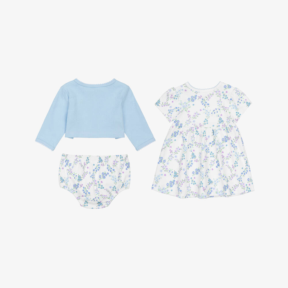 Little Me-Baby Girls Light Blue Floral Print Cotton Dress Set | Childrensalon