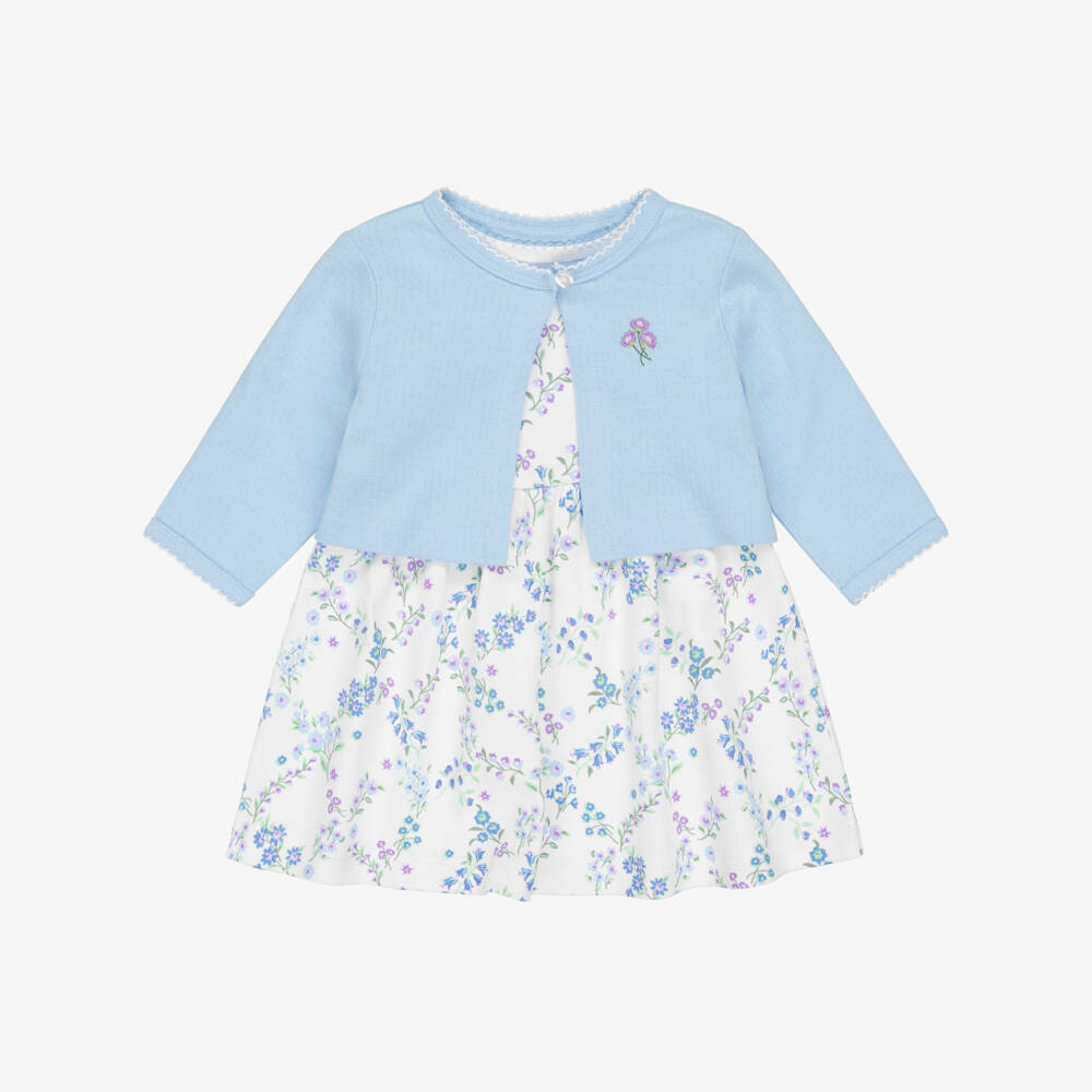 Little Me-Baby Girls Light Blue Floral Print Cotton Dress Set | Childrensalon