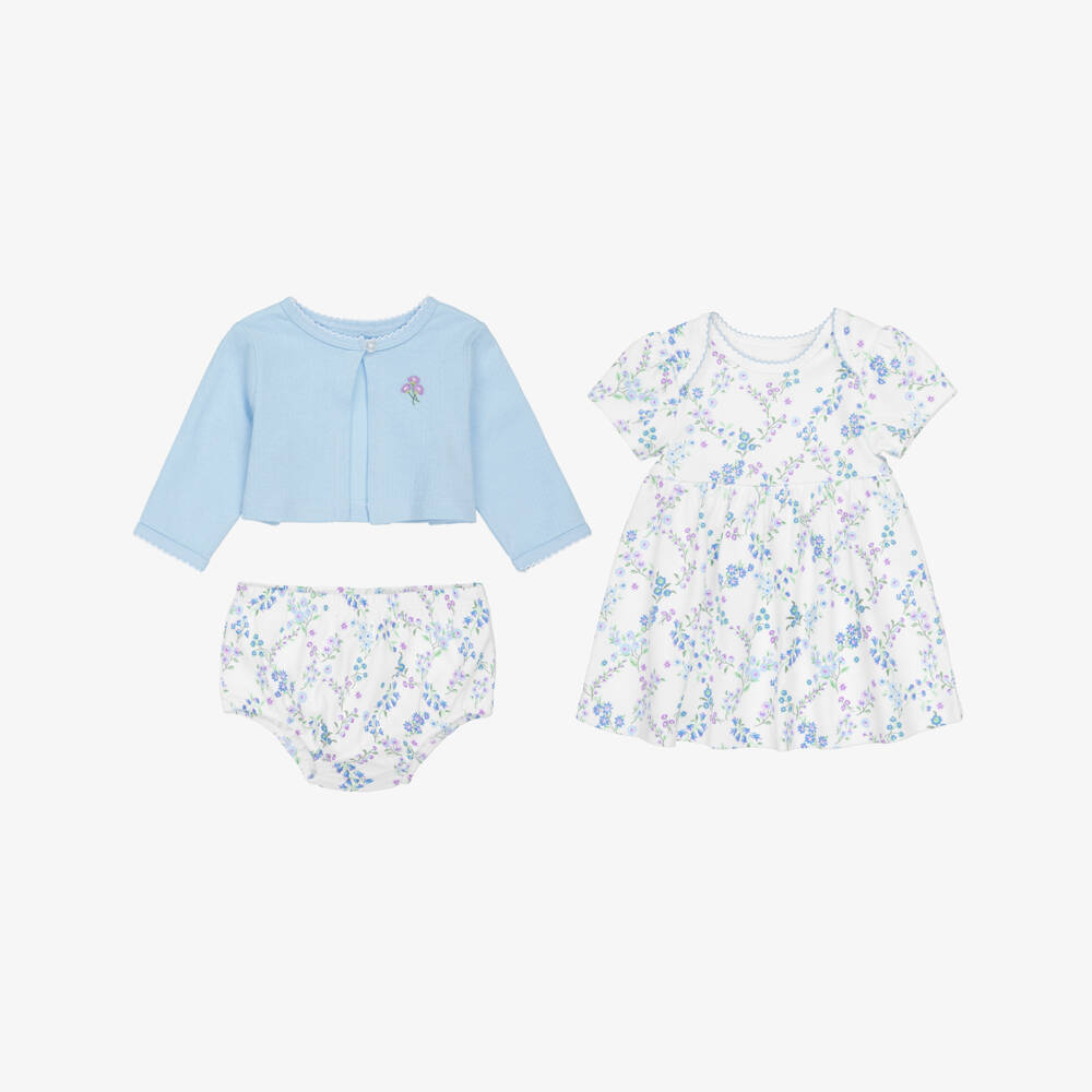 Little Me-Baby Girls Light Blue Floral Print Dress Set | Childrensalon