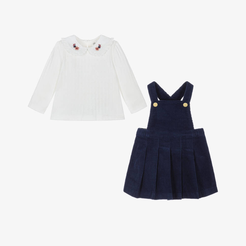 Little Me-Baby Girls Navy Blue Corduroy Dress Set | Childrensalon