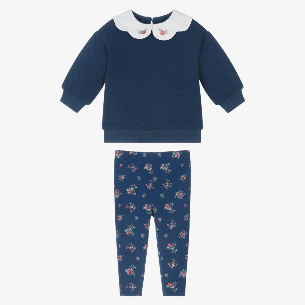 Little Me-Baby Girls Navy Blue Floral Cotton Jersey Leggings Set | Childrensalon