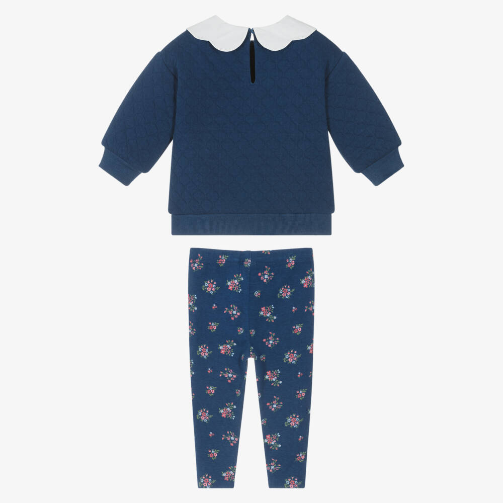 Little Me-Baby Girls Navy Blue Floral Cotton Jersey Leggings Set | Childrensalon