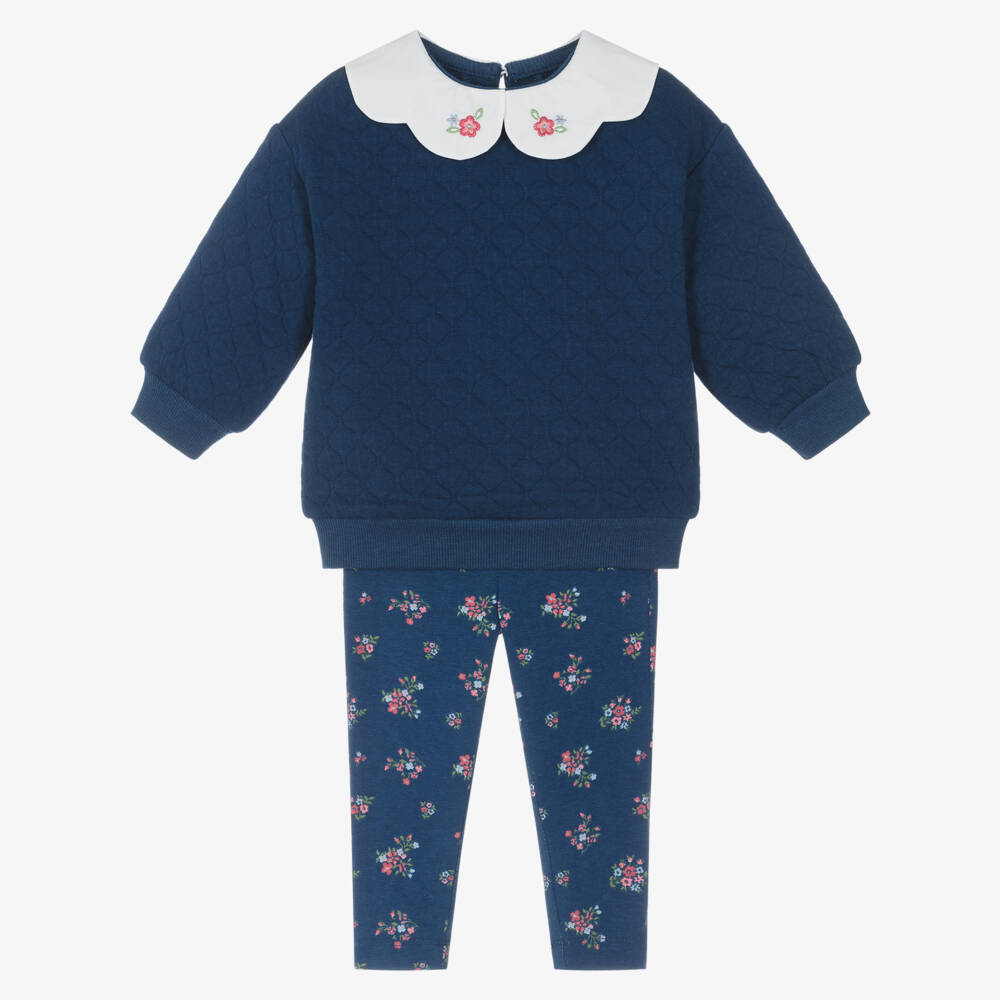 Little Me-Baby Girls Navy Blue Floral Cotton Jersey Leggings Set | Childrensalon