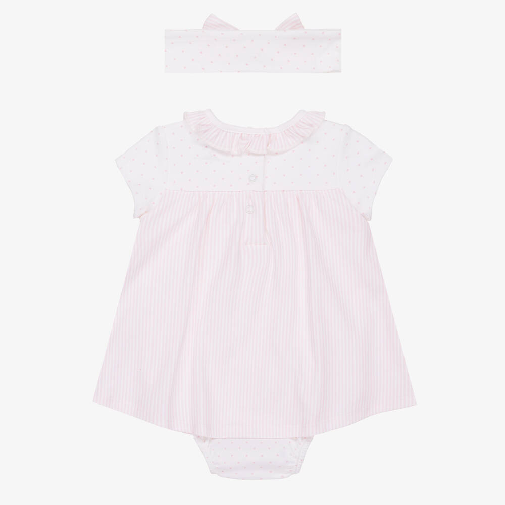 Little Me-Baby Girls Pale Pink & White Stripe Dress & Headband Set | Childrensalon