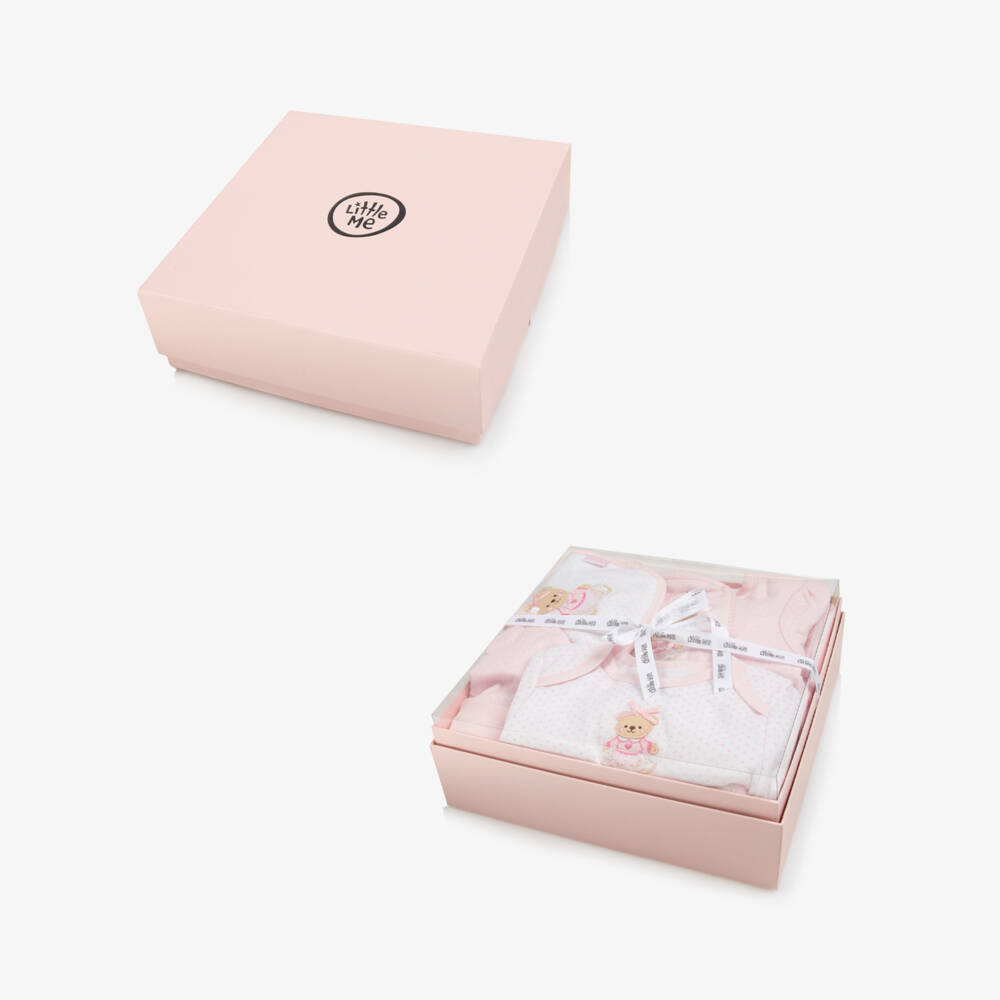 Little Me-Baby Girls Pink Bear Cotton Babysuit Gift Set | Childrensalon