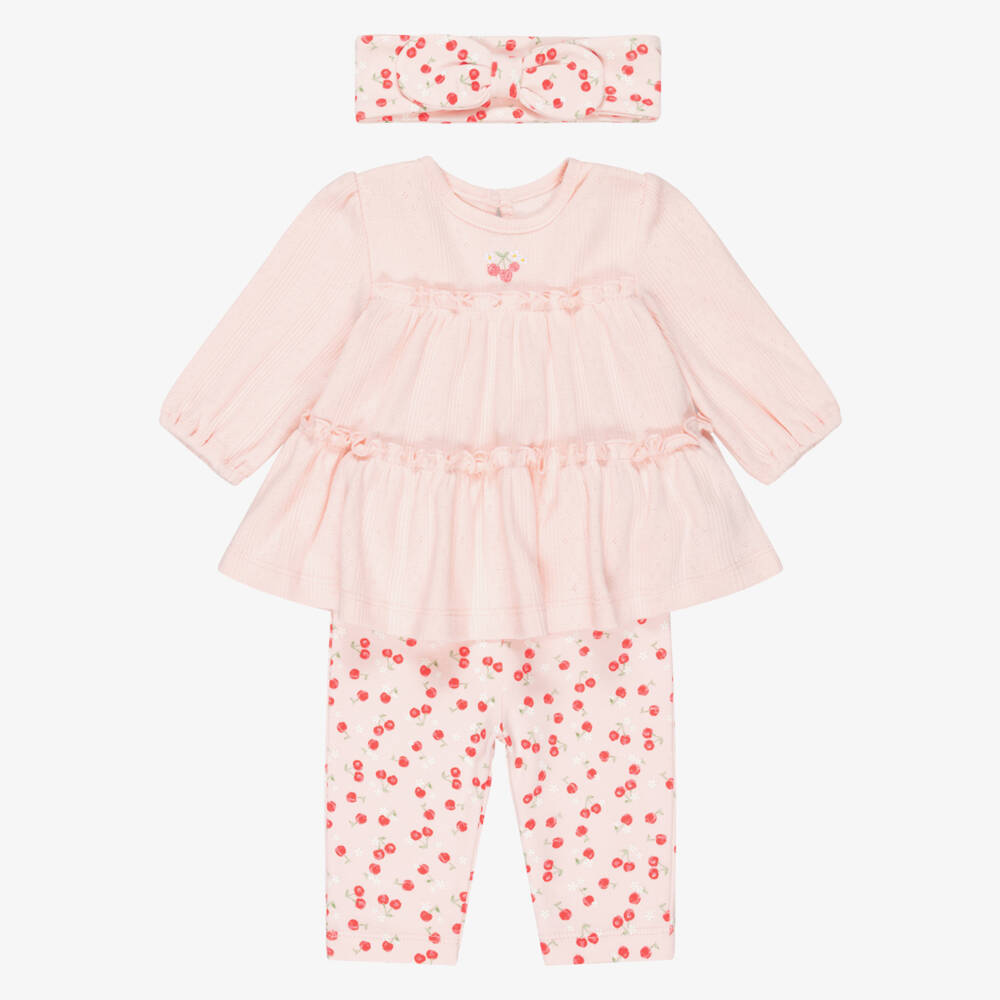 Little Me-Baby Girls Pink Cherry Print Cotton Leggings Set | Childrensalon