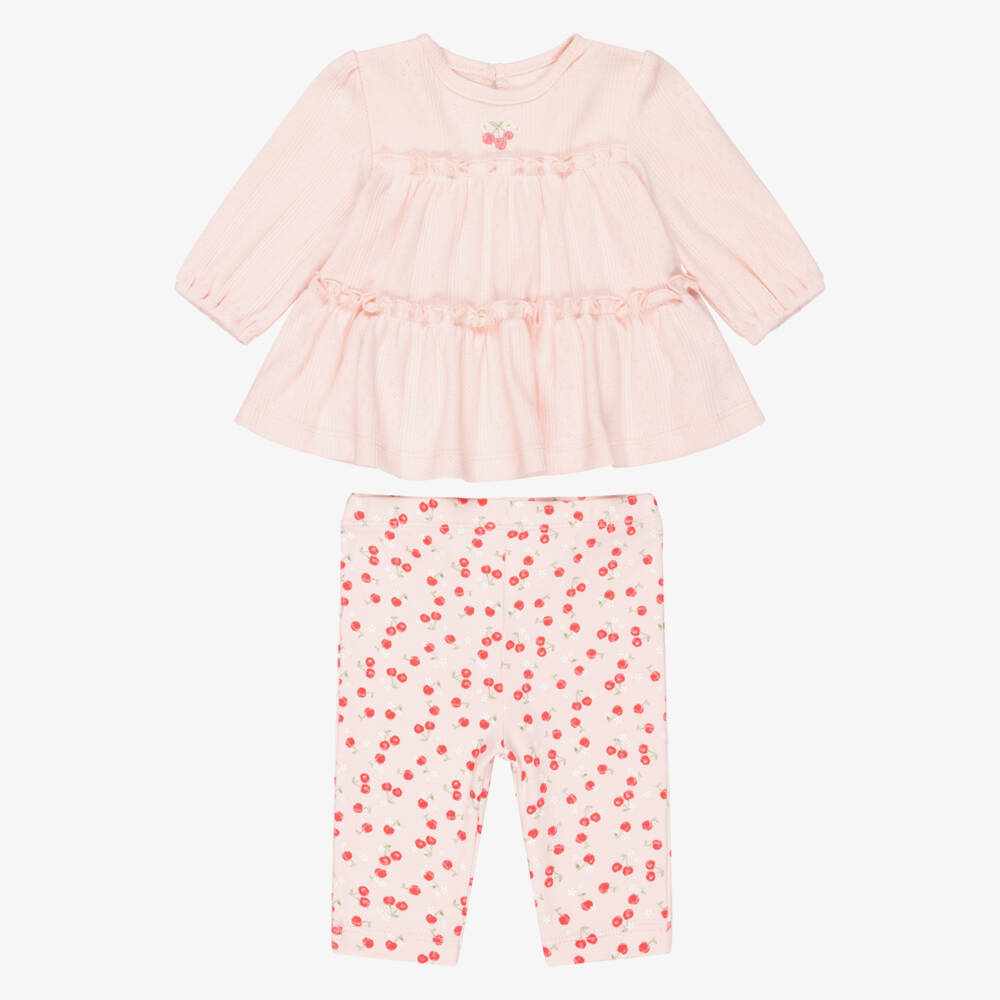 Little Me-Baby Girls Pink Cherry Print Cotton Leggings Set | Childrensalon