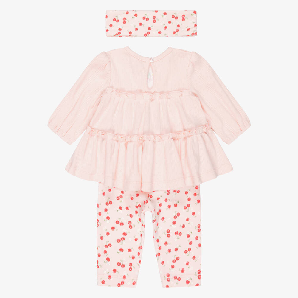 Little Me-Baby Girls Pink Cherry Print Cotton Leggings Set | Childrensalon