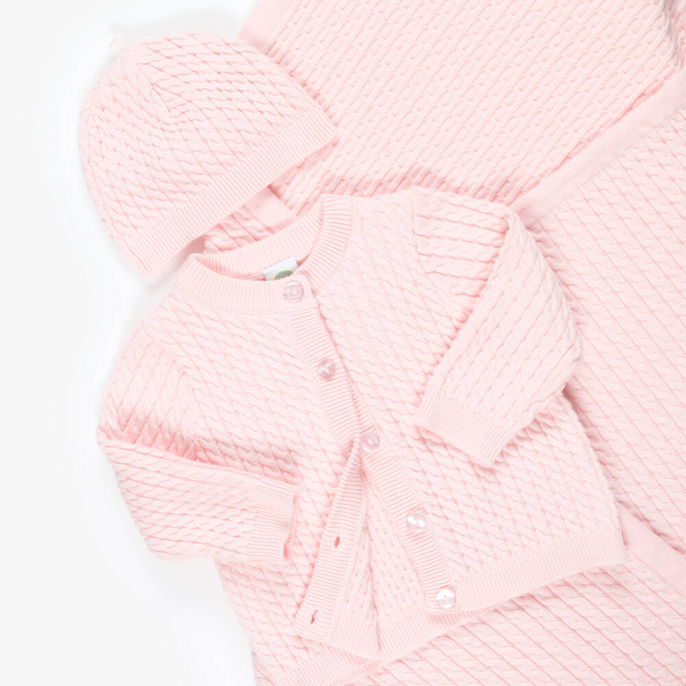 Little Me-Baby Girls Pink Cotton Cable Knit Cardigan Set | Childrensalon