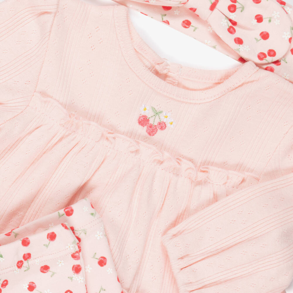 Little Me-Baby Girls Pink Cotton Cherry Print Leggings Set | Childrensalon