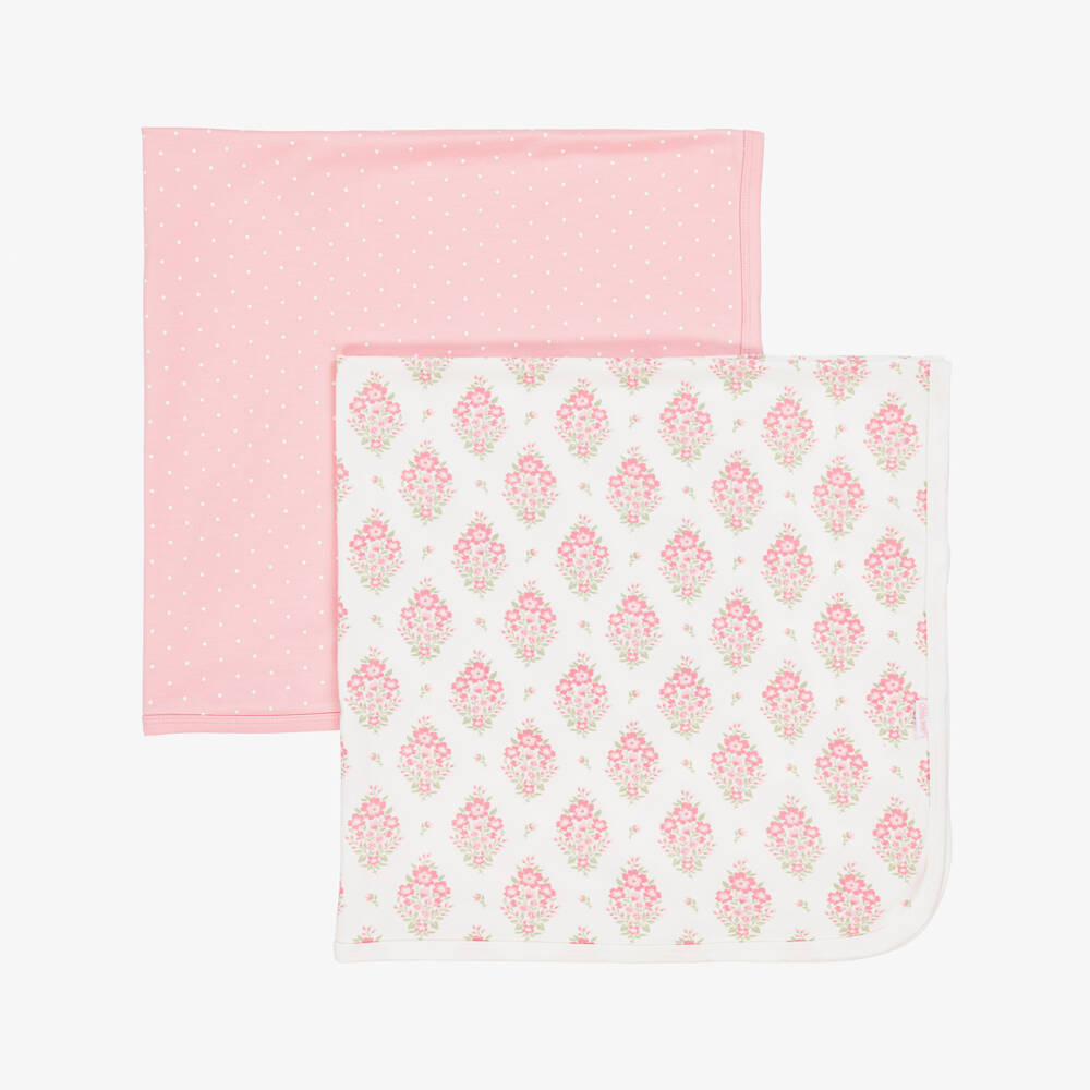 Little Me-Baby Girls Pink Cotton Floral & Polka Dot Blankets (2 Pack) | Childrensalon