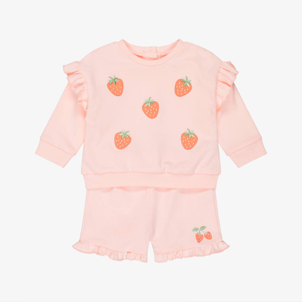 Little Me-Baby Girls Pink Cotton Strawberry Shorts Sets | Childrensalon